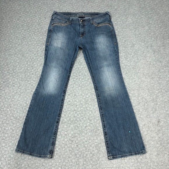 Ariat Jeans Womens 32R Blue Turquoise Bootcut Medium Wash Denim Workwear Casual - Picture 1 of 16